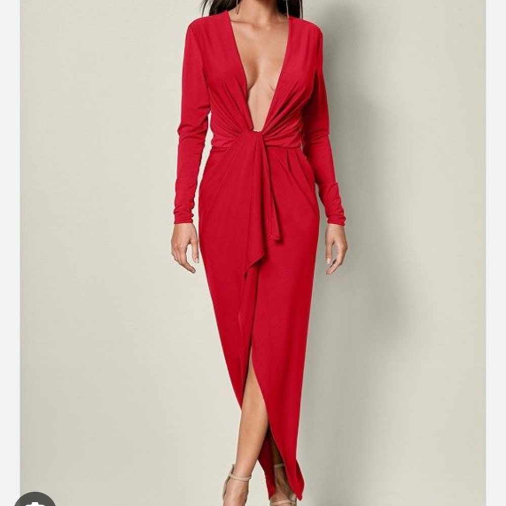 Venus Red Plunge Neck Dress